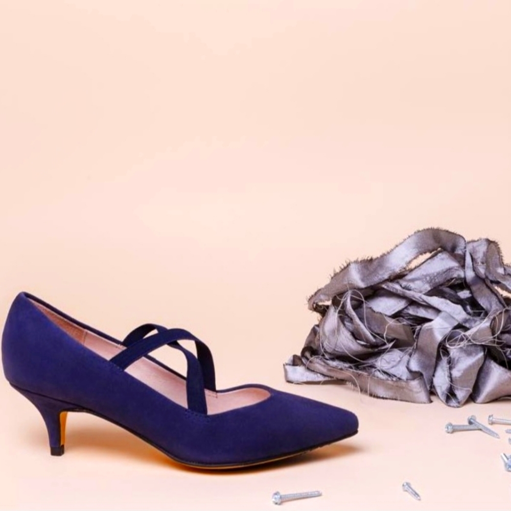 Navy Suede Kitten Heels